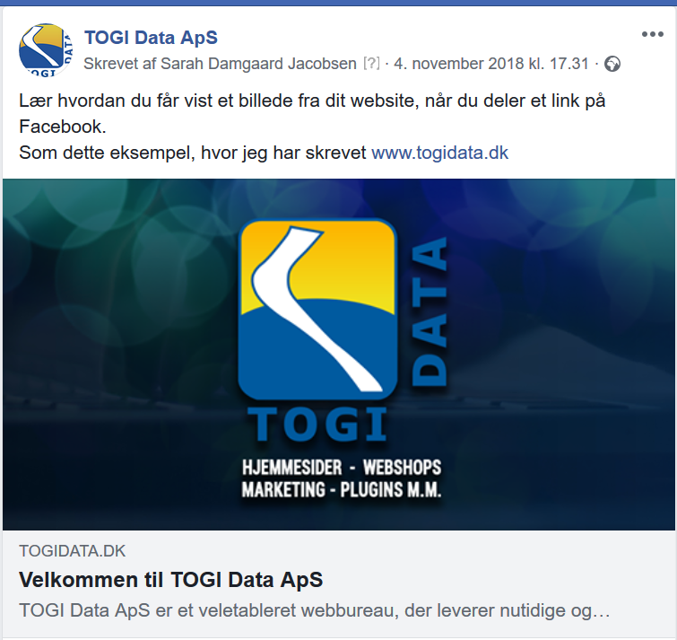 Sådan får du vist et billede, når du deler dit website på Facebook